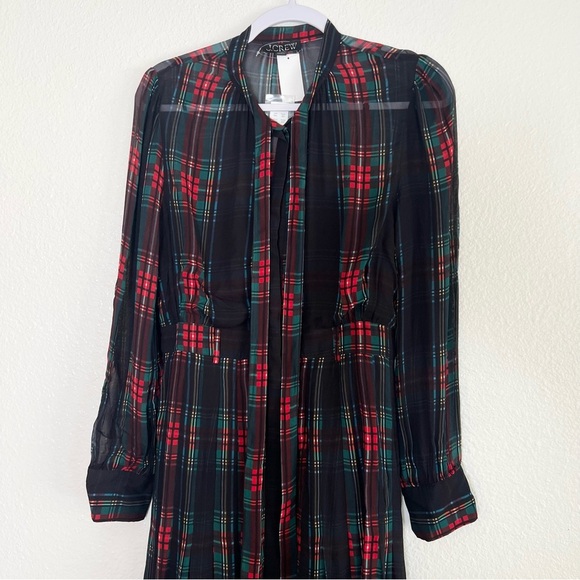 J. Crew Tie-neck dress in Stewart tartan viscose chiffon Size Small NWT - Picture 7 of 12